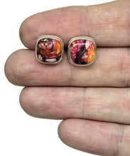 Load image into Gallery viewer, Oyster Turquoise &amp; Pink Opal Studs, Square Shaped, Sterling Silver