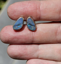 Load image into Gallery viewer, Australian Opal Studs, Sterling Silver, Blue &amp; Green Opal, Doublets, Lucky Gemstone