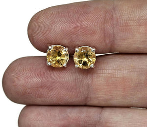 Citrine Studs, November Birthstone, Round Brilliant, Sterling Silver, 3.2 Carats