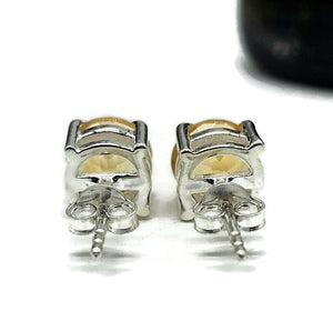 Citrine Studs, November Birthstone, Round Brilliant, Sterling Silver, 3.2 Carats