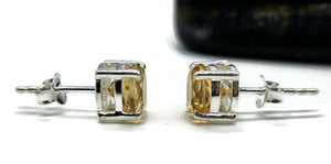 Citrine Studs, November Birthstone, Round Brilliant, Sterling Silver, 3.2 Carats