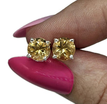 Load image into Gallery viewer, Citrine Studs, November Birthstone, Round Brilliant, Sterling Silver, 3.2 Carats