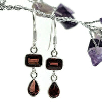 Load image into Gallery viewer, Genuine Garnet Earrings in a Double Drop, Sterling Silver, January Birthstone