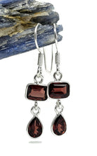 Load image into Gallery viewer, Genuine Garnet Earrings in a Double Drop, Sterling Silver, January Birthstone