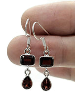 Load image into Gallery viewer, Genuine Garnet Earrings in a Double Drop, Sterling Silver, January Birthstone