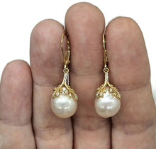 Load image into Gallery viewer, Pearl Earrings, Gold Plated Sterling Silver, Art Nouveau Design, June Birthstone, Natural