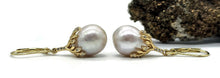 Load image into Gallery viewer, Pearl Earrings, Gold Plated Sterling Silver, Art Nouveau Design, June Birthstone, Natural