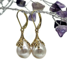 Load image into Gallery viewer, Pearl Earrings, Gold Plated Sterling Silver, Art Nouveau Design, June Birthstone, Natural