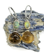 Load image into Gallery viewer, Citrine &amp; Solid Opal Earrings, November and October Birthstones, Sterling Silver