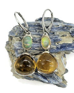 Citrine & Solid Opal Earrings, November and October Birthstones, Sterling Silver