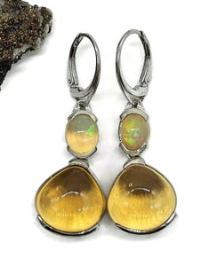 Citrine & Solid Opal Earrings, November and October Birthstones, Sterling Silver