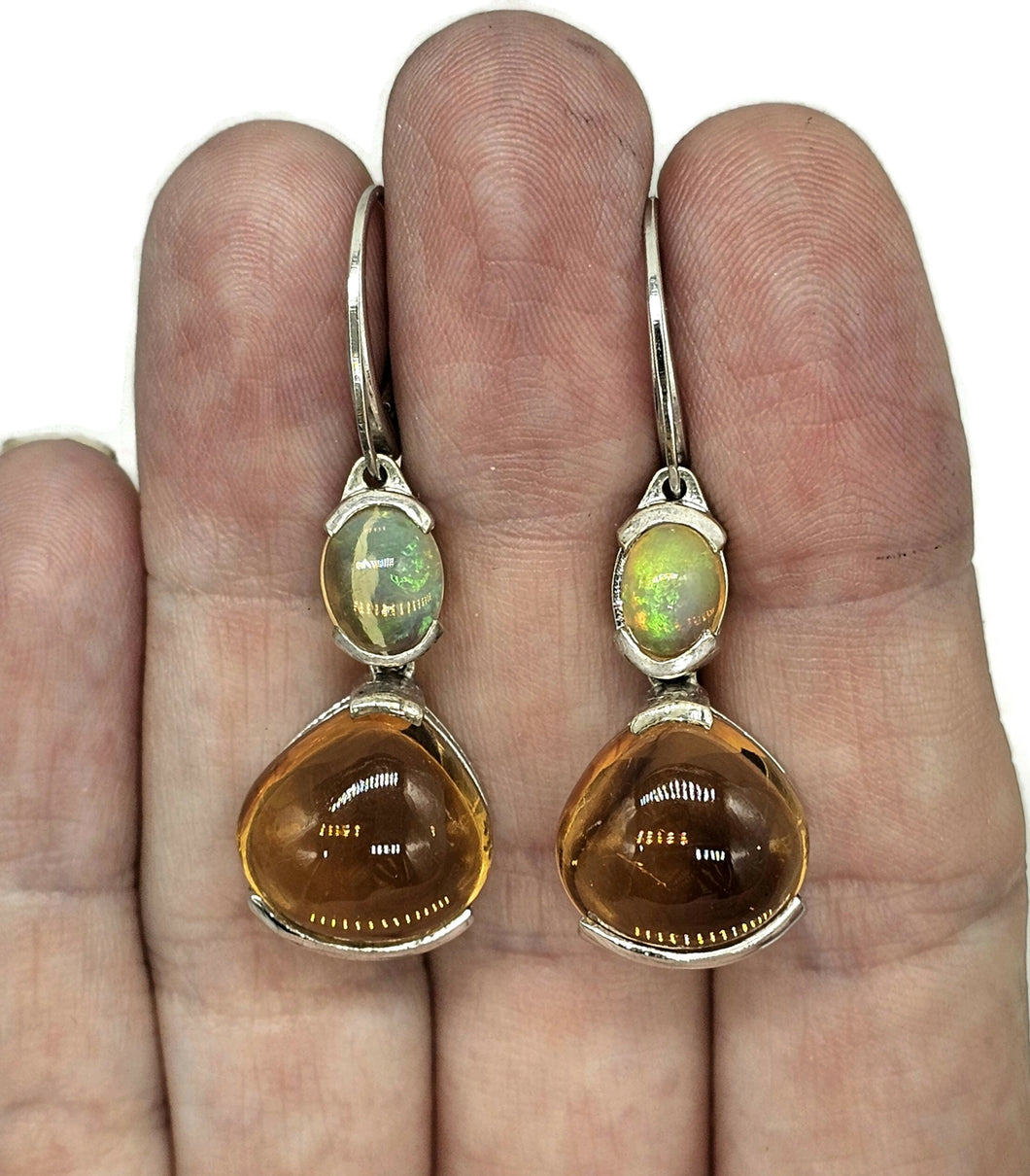 Citrine & Solid Opal Earrings, November and October Birthstones, Sterling Silver