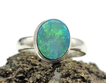 Load image into Gallery viewer, Australian Opal Ring, October Birthstone, Size P, Sterling Silver, Oval Shaped, Green