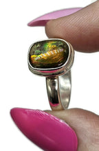 Load image into Gallery viewer, Ammolite Ring, Size R1/2, Sterling Silver, Rectangle Shaped, Opal like Organic Gemstone