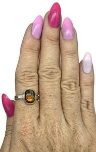 Ammolite Ring, Size R1/2, Sterling Silver, Rectangle Shaped, Opal like Organic Gemstone