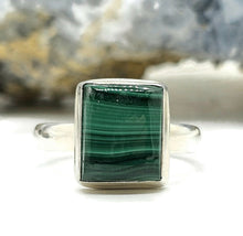 Load image into Gallery viewer, Malachite Ring, Size 11, Rectangle Shape, Sterling Silver, Rich Green Gemstone