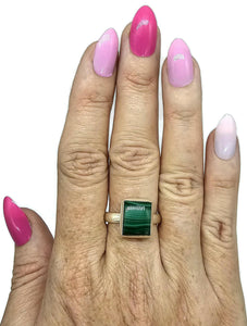 Malachite Ring, Size 11, Rectangle Shape, Sterling Silver, Rich Green Gemstone