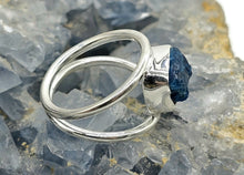 Load image into Gallery viewer, Rough Blue Apatite Ring, Size N, Sterling Silver, Raw Gemstone, Neon Blue Apatite