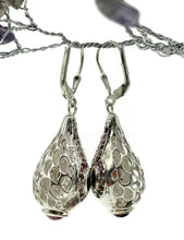 Load image into Gallery viewer, Pink Tourmaline, Garnet &amp; White Zircon Earrings, Genie Bottle Earrings, Faberge Egg Style