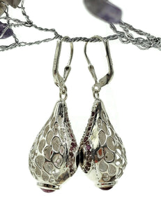 Pink Tourmaline, Garnet & White Zircon Earrings, Genie Bottle Earrings, Faberge Egg Style