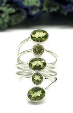 Load image into Gallery viewer, Five Stone Peridot Ring, Size 8.5, Sterling Silver, August Birthstone, Statement Piece