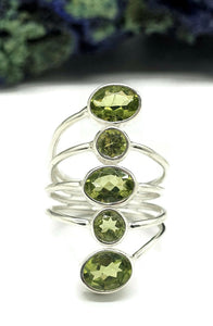 Five Stone Peridot Ring, Size 8.5, Sterling Silver, August Birthstone, Statement Piece