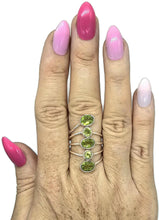 Load image into Gallery viewer, Five Stone Peridot Ring, Size 8.5, Sterling Silver, August Birthstone, Statement Piece