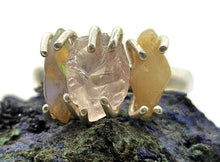 Load image into Gallery viewer, Rough Pink Morganite &amp; Ethiopian Opal Ring, Size S, Sterling Silver, October Birthstone