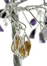 Load image into Gallery viewer, Yellow Tourmaline Cage Earrings, Sterling Silver, Raw Gemstone Earrings, Libra Birthstone