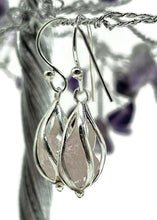 Load image into Gallery viewer, Morganite Cage Earrings, Sterling Silver, Raw Gemstone, Glassy Pink Gemstone, Pink Beryl