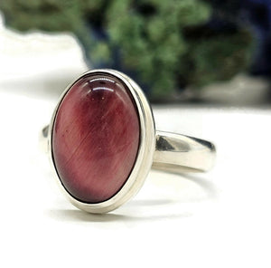 Natural Pink Cats Eye Ring, Size Q, Sterling Silver, Oval Shaped, Intuition Stone