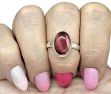 Load image into Gallery viewer, Natural Pink Cats Eye Ring, Size Q, Sterling Silver, Oval Shaped, Intuition Stone