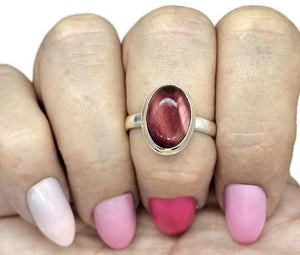 Natural Pink Cats Eye Ring, Size Q, Sterling Silver, Oval Shaped, Intuition Stone