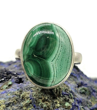 Load image into Gallery viewer, Oval Malachite Ring, Size P 1/2, Sterling Silver, Rich Green Gemstone, Bezel Set