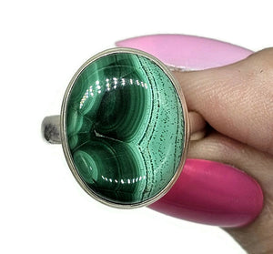 Oval Malachite Ring, Size P 1/2, Sterling Silver, Rich Green Gemstone, Bezel Set