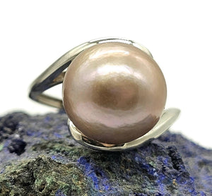 Edison Pearl Ring in a natural Metallic bronze Colour, Adjustable, Sterling Silver, Genuine