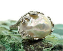 Load image into Gallery viewer, Baroque Pearl Ring, Sterling Silver, Adjustable, Giant Flameball Fireball Pearl, June Birth