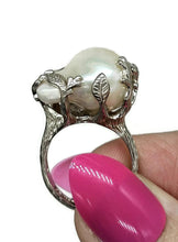 Load image into Gallery viewer, Baroque Pearl Ring, Sterling Silver, Adjustable, Giant Flameball Fireball Pearl, June Birth