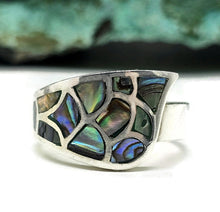 Load image into Gallery viewer, Paua Shell Ring, 925 Sterling Silver, Green &amp; Blue Shell, Size P, Abalone Ring