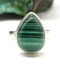 Load image into Gallery viewer, Pear Malachite Ring, Size R, Sterling Silver, Rich Green Gemstone, Bezel Set