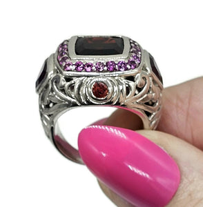 Retro Cocktail Ring, Multi Gemstone Ring, Size N, 925 Sterling Silver, Art Deco