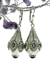 Load image into Gallery viewer, Tsavorite, London Blue Topaz, Amethyst &amp; Zircon Earrings, Genie Bottle Earrings