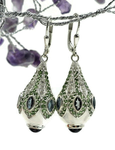 Tsavorite, London Blue Topaz, Amethyst & Zircon Earrings, Genie Bottle Earrings