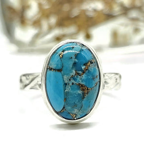 Blue Turquoise Ring, Size Q, Sterling Silver, Oval Shape, Copper Turquoise, Protection