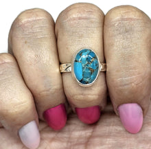 Load image into Gallery viewer, Blue Turquoise Ring, Size Q, Sterling Silver, Oval Shape, Copper Turquoise, Protection