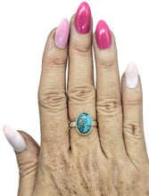 Load image into Gallery viewer, Blue Turquoise Ring, Size Q, Sterling Silver, Oval Shape, Copper Turquoise, Protection