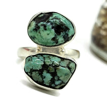 Load image into Gallery viewer, Raw Tibetan Turquoise Ring, Sterling Silver, Size O, Protection Stone, Love Rock