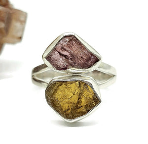 Pink & Yellow Tourmaline Ring, Size 7, Sterling Silver, Rough Tourmaline, Raw Gemstones