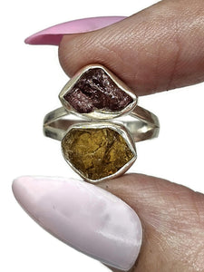 Pink & Yellow Tourmaline Ring, Size 7, Sterling Silver, Rough Tourmaline, Raw Gemstones