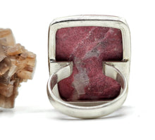 Load image into Gallery viewer, Rectangle Thulite Ring, size Q, Sterling Silver, Vibrant Pink Gemstone, Pink Zoisite